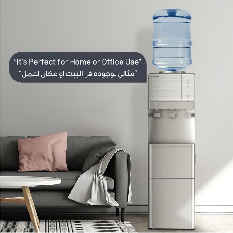 Porodo Lifestyle Water Dispenser & Ice Maker with 5°C - 10°C Cold Water Temperature, Child Safety Lock, Energy Efficient, Top Load Design, 9 Pieces of Ice per Cycle - Silver