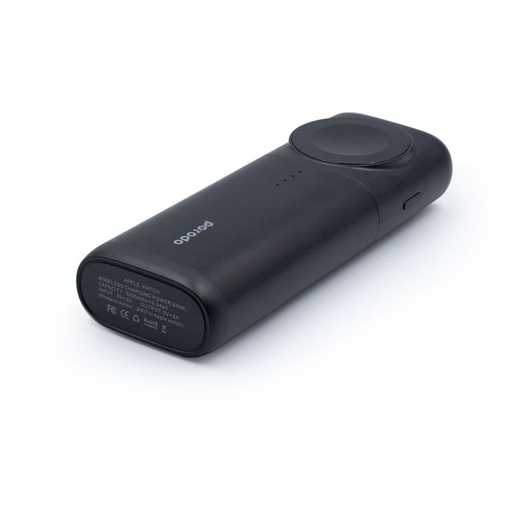 Porodo 2-in-1 Power Bank 5200mAh with Wireless Magnetic Watch Charger & Power Indicators, Compatible with Apple Watch Series 1/2/3/4, Overcharge & Overheat Protection - Black