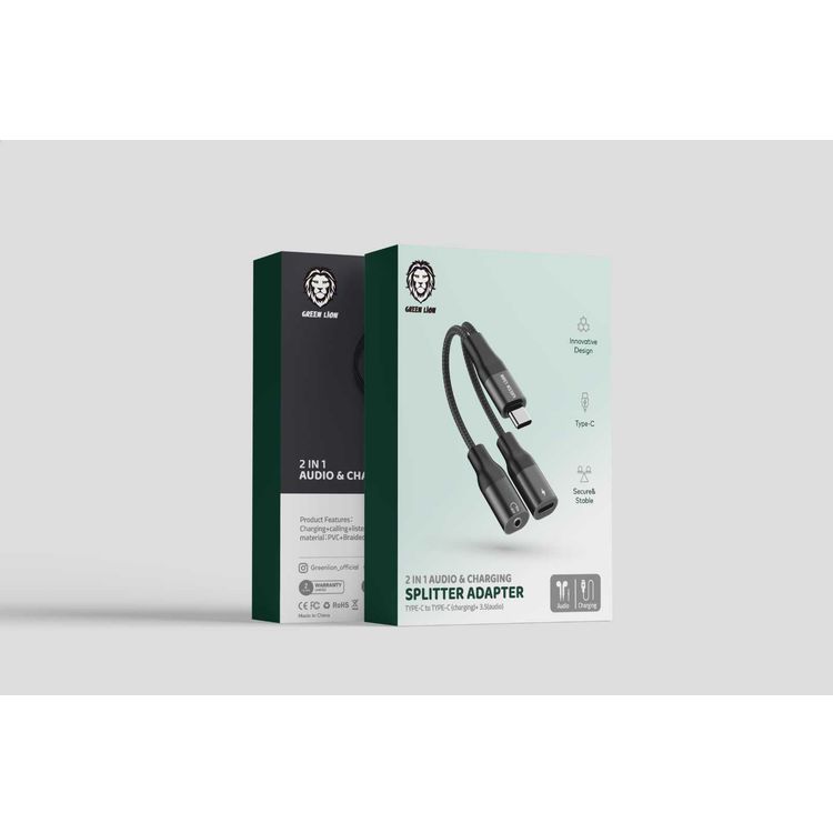 Green Lion 2 in 1 Audio & Charge USB C Adapter - Black - 6.35 mm Jack 