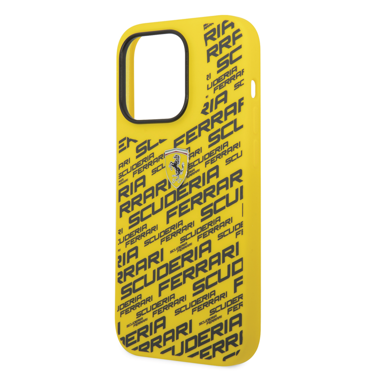 Ferrari Liquid Silicone Case All Over Printed Scuderia iPhone 14 Pro Compatibility - Yellow