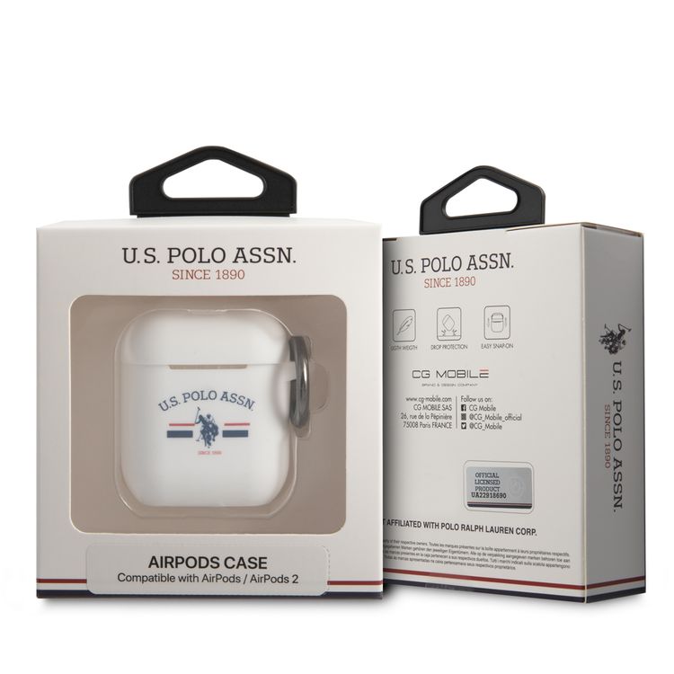 CG MOBILE U.S.Polo Assn. Silicone Horses Flag Case Compatible for Airpods 1/2, Scratch Resistant, Shock Absorption & Drop Protection Cover Officially Licensed - White