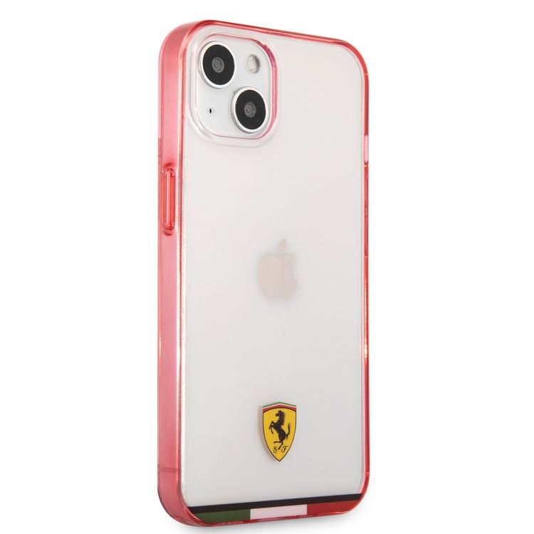 CG MOBILE Ferrari Italia Stripe Transparent Hard Case Print Logo Compatible for iPhone 13 Mini (5.4") Scratches Resistant, Easy Access to All Ports