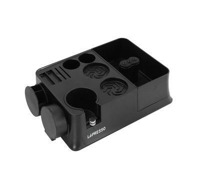 LePresso Tamping Station for 51/58 Portafilter Baskets, ABS Plastic & Silicone Material, Multi-Slot Base, Durable & Compact Design - Black