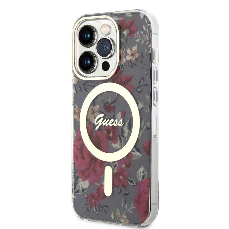 Guess Magsafe IML Case with Flower Pattern - Kaki - iPhone 15 Pro