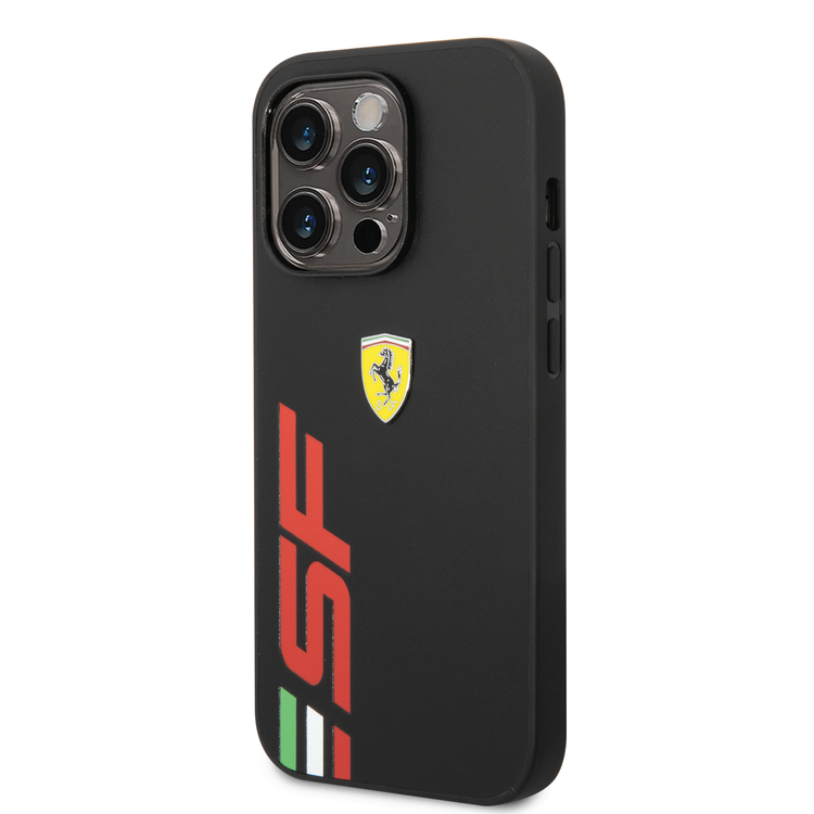 Ferrari PU Leather Case with Printed Big SF Logo iPhone 14 Pro Compatibility - Black