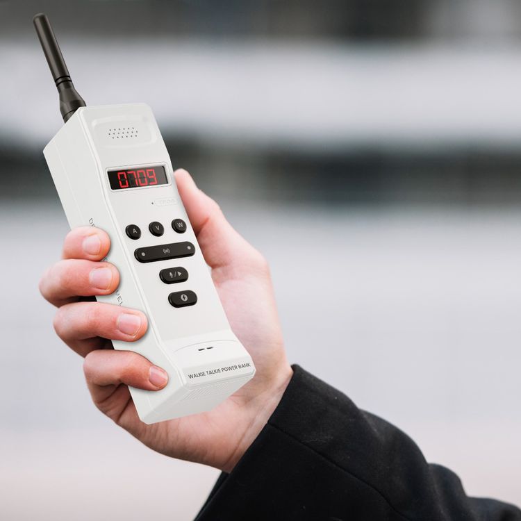 Levelo Revolt 20000mAh Walkie Talkie Power Bank with 1.5km Communication Distance, Laptop Charger, LED Detachable Antenna, PD 100W Total Output, Safety Protection, Type-C In/Out, LED Display, Voice Recorder - White