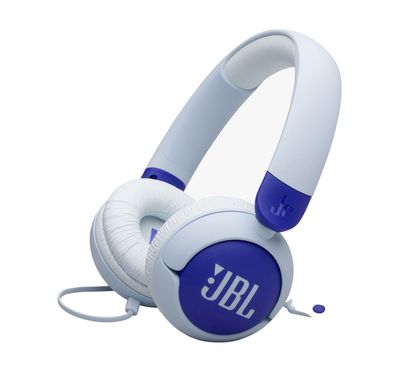 JBL Junior 320 Wired On-Ear Headphones for Kids with JBL Sticker Set, Lightweight, Built-In Microphone, Ultra Portable, 3.5mm Audio Jack, 45° C Maximum Operation Temperature - Blue