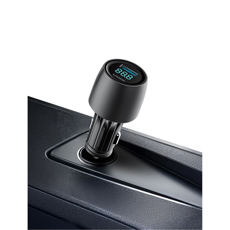 Powerology Velox 83W Dual-Port Car Charger with USB-C to USB-C Cable, Ultra-Fast Charging, 83W Total Output, Powerful Laptop Charging, Multi-Protection Safety System - Black