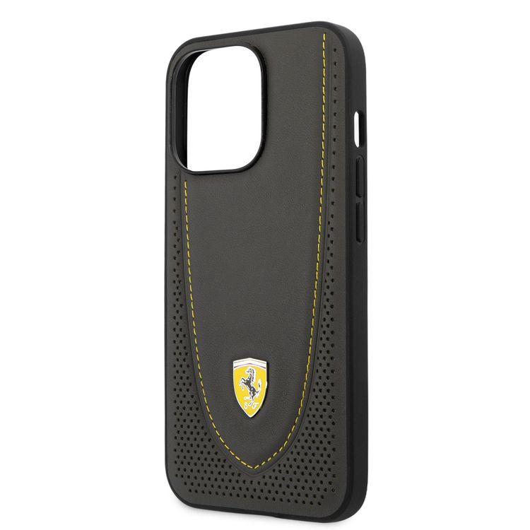 CG MOBILE Ferrari Genuine Leather Hard Case with Curved Line Stitched & Perforated Leather Compatible for iPhone 13 Pro Max (6.7") Shock & Scratches Resistant