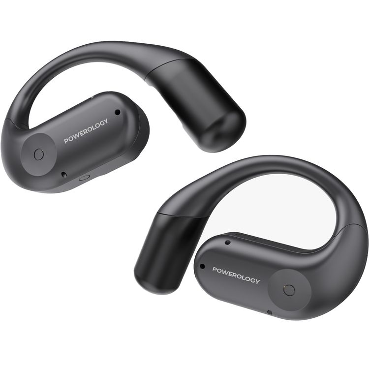 Powerology Air Conduction ENC TWS Earbuds and Charging Case with Digital Display, Bluetooth Version 5.3 - Black