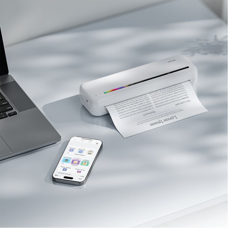  Green Lion Portable Thermal Printer with 300 DPI Print Resolution, 7.24mm/s Printing Speed, 120 Papers Printing, 210mm Paper Width, Bluetooth Version 5.3, 2600mAh Battery - White