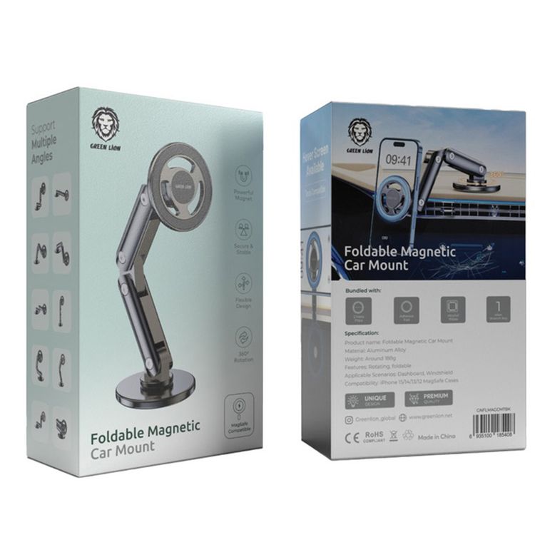 Green Lion Foldable Magnetic Car Mount - Black