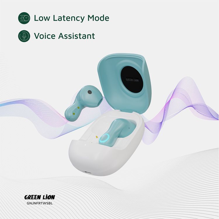 Green Lion Jenifer True Wireless Earbuds TWS, Touch Control, Voice Assistant, Breathing Lights, Clear Call Quality - Sky Blue