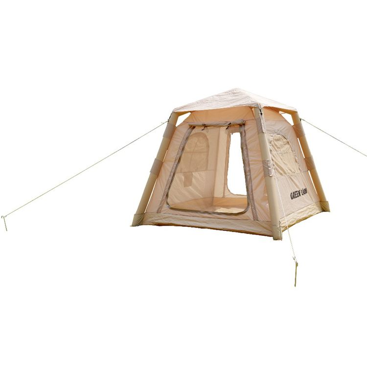 Green Lion GT-3X Inflatable Camping Tent with 2-3 Persons Capacity, Water Resistant, Dual Door Convenience, 1-2 Minutes Inflation Time, Ventilated Mesh, Wind Protection, Tear Resistant - Beige