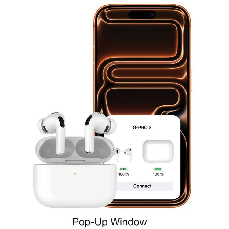 Green Lion True Wireless Earbuds Pro 3 with Built-in Microphone, 300mAh Charging Case & 30mAh Earbuds Battery, Bluetooth Version 5.4, Up to 5 Hours Play Time, 25m Transmission Range, Touch Control, Pop-Up Window, Stereo Sound - White