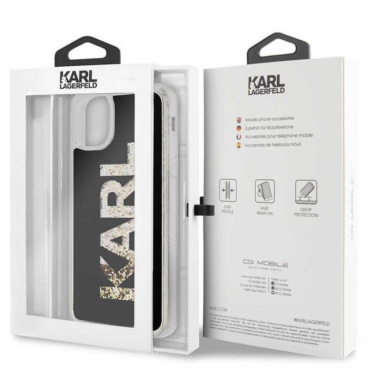 Karl Lagerfeld PC / TPU Transpareant Case with Gold Glitter for Apple iPhone 11 Pro Max - Black
