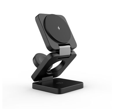 Porodo 3in1 Magsafe Wireless Foldable Fast Charger, Foldable Design, High Quality Materials, Compact & Portable - Black