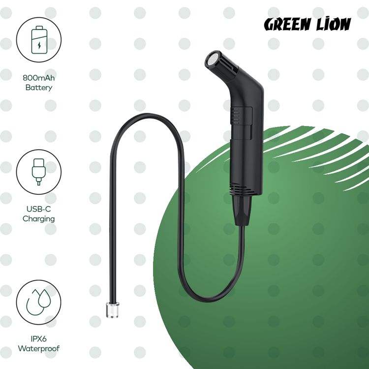 Green Lion Compact Bidet Sprayer for Travel with 800mAh Battery Capacity, Type-C Charging Port, 2-3 Hours Charging Time, 30 Minutes Working Time, 1.2m Hose Length - Black