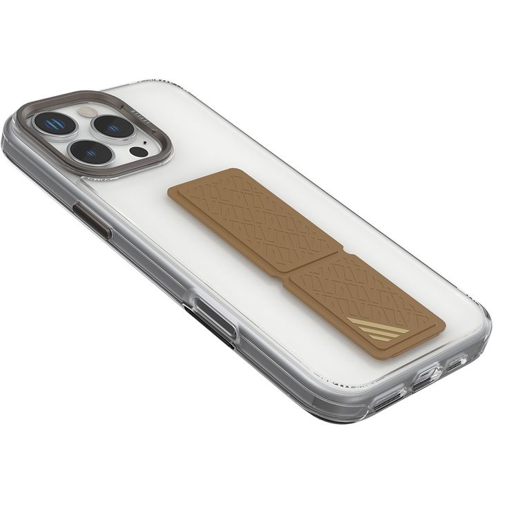 Levelo Morphix Clara Case for iPhone 16 Pro Max, Hybrid Material, Impact-Resistant Corners, Built-in Leather Grip, Metal Camera Ring - Rose Gold Titanium