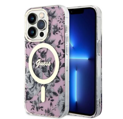 حافظة Guess Magsafe IML بنمط الزهور - القرنفل - iPhone 15 Pro