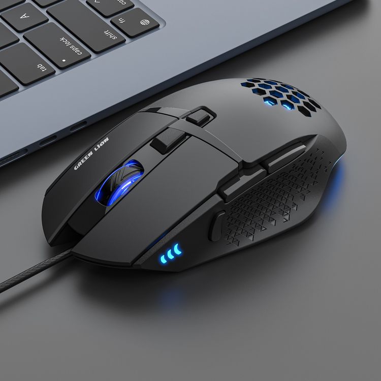 Green Lion G250 Gaming Mouse, Honeycomb & Ergonomic Design, 8 Programmable Buttons, Colorful Ambient Lighting, 7200 DPI Resolution, 3 Million Times of Click Lifespan - Black
