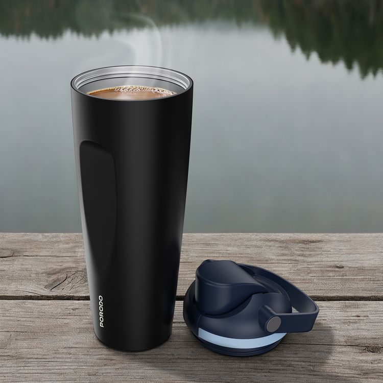 Porodo Stainless Steel Double-Walled Bottle with 900mL Capacity, Leak-Proof Seal, Plastic Straw Included, Portable Design, High-Capacity Hydration - Black