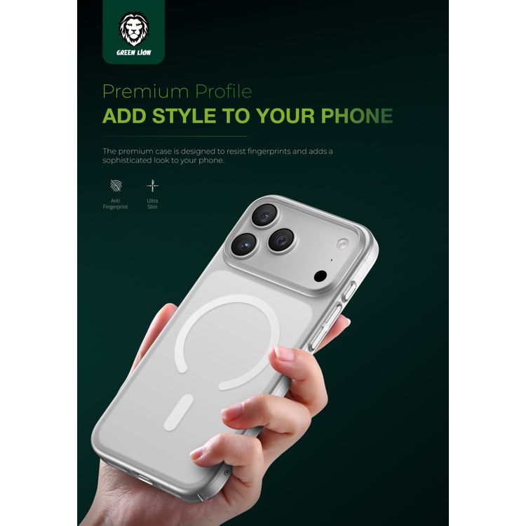 Green Lion Delgado Matte MagSafe Case for iPhone 17 Pro Max, Drop Protection, Anti-Fingerprint, Comfortable Grip, Anti-Scratch, Camera Protection - Clear