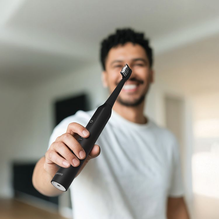 Porodo Lifestyle W-Sonic Electric Toothbrush with Quadrant Smart Timer, 18000-20000 Strokes/Minute Vibration Frequency, 500mAh Battery Capacity, Up to 50 Days Working Time, Round Shape Bristle, Low Noise Level, IPX7 Water Resistance Level - Black