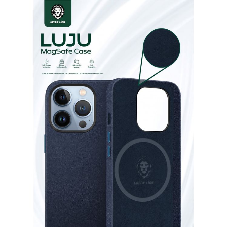 Green Lion Luju MagSafe Leather Case for iPhone 13 Pro Max ( 6.7 " ),High Classic Design, Easy Access to All Ports, Anti-Scratch, Shock-Absorption & Drop Protection Back Cover  - Black