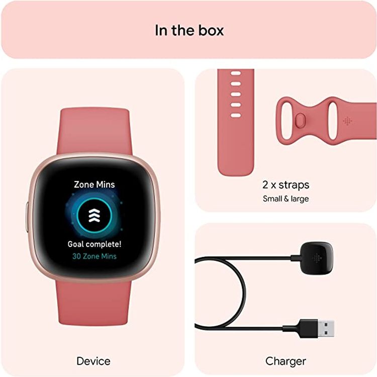 Fitbit Versa 4 Fitness Aluminum Wristband with Heart Rate Tracker - Pink Sand/Copper Rose Aluminum