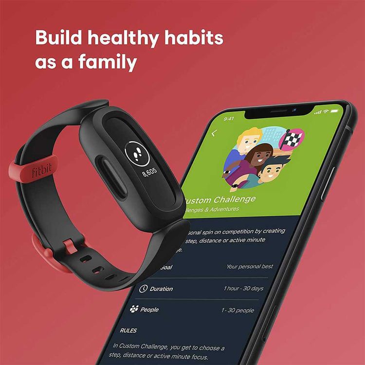 Fitbit Ace 3 Fitness Wristband Compatible for Kids, Animated Clock Faces, All Day Activity Tracking, Swim proof Water Resistant (50 meters), 8-Day Battery Life - Black/Red