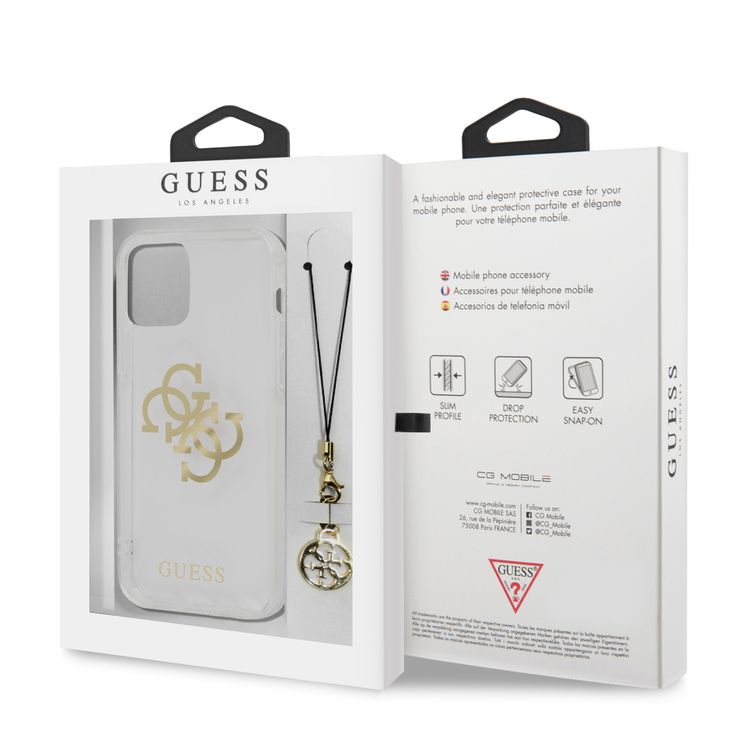 CG MOBILE Guess PC/TPU Case Transparent 4G Electroplated Logo with Elegant Charm Compatible for iPhone 13 (6.1") Anti-Scratch, Easy Access to All Ports
