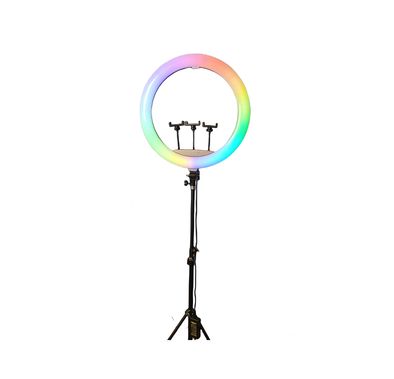 Green Lion RGB Ring Light with Remote Control, 22 Inches, Stepless Dimming, Adjustable Tripod, 360° Rotation, Endless Light Gear, 2.1m Tripod Height, UK Plug Adapter - Black