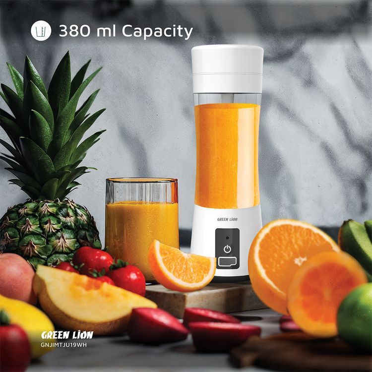 Green Lion Juice Mate Portable Juicer with 380mL Capacity, 6-Blade Design, Up to 15 Blending Cycles, 1200mAh Battery & USB-C Charging Port, LED Indicator, 20 Seconds Single Blend Time, BPA-Free & Food-Grade Material - White