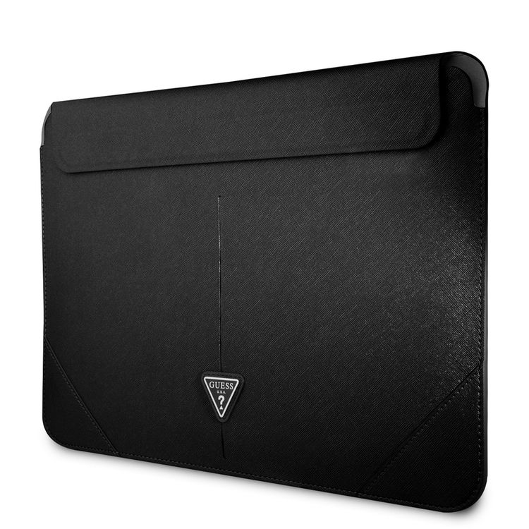 CG Mobile Guess GUCS16PSATLK Saffiano Computer Sleeve with Metal Triangle Logo 16" Protection Bag for or Macbook / Laptop up to 16 inches - Black