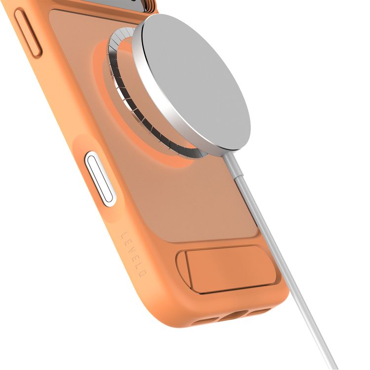 Levelo Matteo Hybrid Kickstand Case with Matte Design for iPhone 17 Pro, Anti-Fingerprint Coating, Impact-Resistant Corners, Raised Bezels for Camera & Screen, MagSafe Compatible, Shock-Resistant Bumper, Drop-Tested - Orange