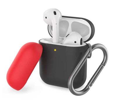 AhaStyle Keychain Version Two Toned Silicone Case with Anti-Lost Ring Compatible for AirPods 1/2 Generation, Scratch & Drop Resistant, Dustproof -  Black / Red