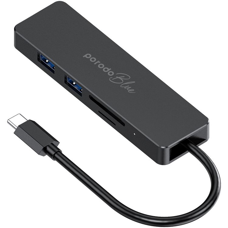 Porodo Blue 5 in 1 USB-C Hub HDMI USB SD MicroSD 4K 5Gbps - Black