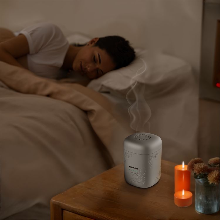 Green Lion Aseel Bakhour Burner with Aesthetic Appearance, 1400mAh Battery, 120 Seconds Single Burning Time, Auto-Off Function, Wide Area Coverage, LED Indicator, Safe & Non-Toxic - Silver