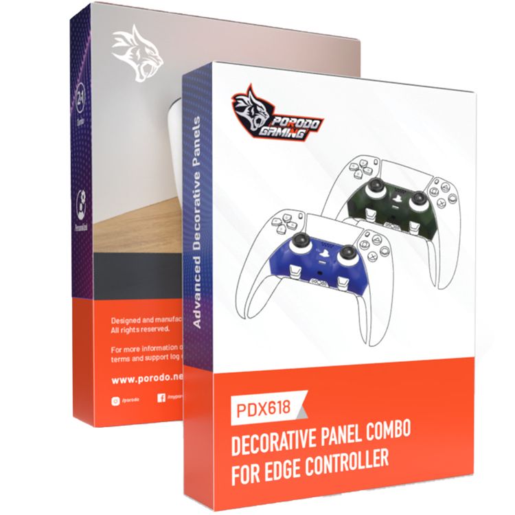 Porodo Gaming Decorative Panel Combo for PS5 Edge Controller, High-Quality Plastic Material, Personalized Design, Dust & Sweat Resistant, 2-in-1 Combo - Blue + Camouflage
