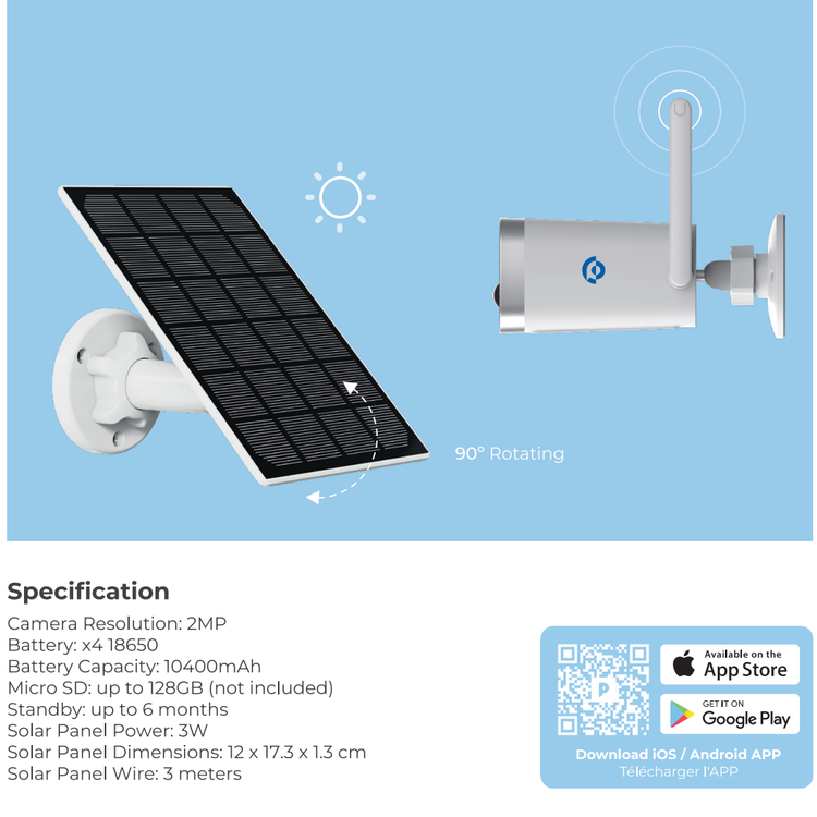 Powerology Wireless Outdoor Camera with Solar Panel - White