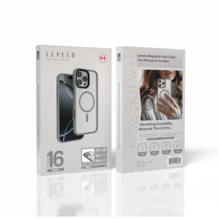 Levelo MagSafe Solo Case for iPhone 16 Pro Max, Clearview Technology, 3H Scratch Resistance, Hybrid Construction - Gray 