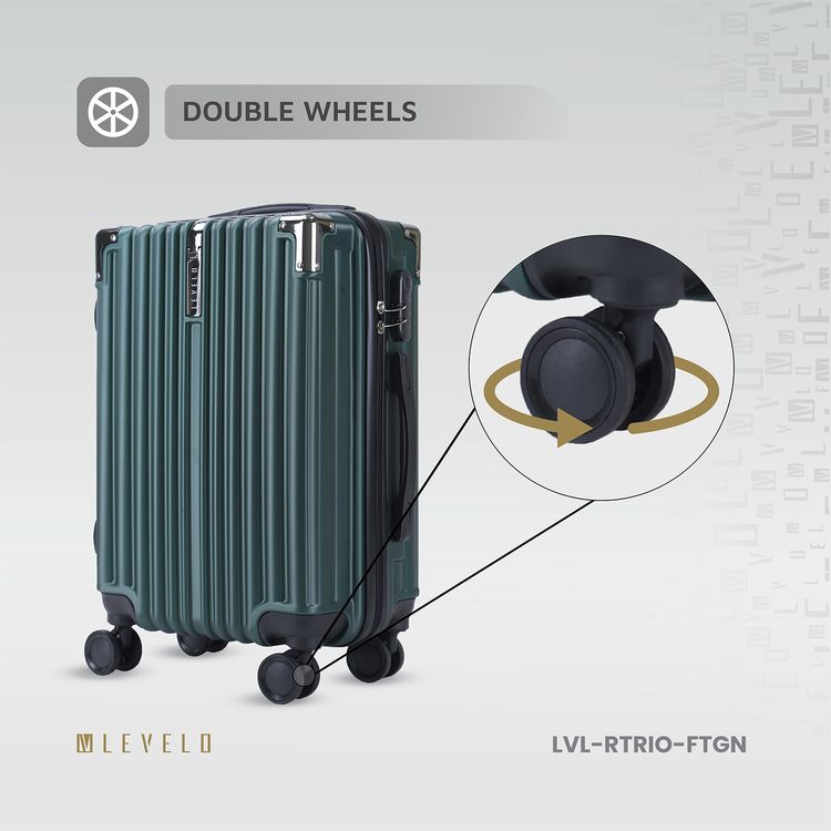 Levelo 3-Set ABS Luggage with Built-in Weighing Scale, Combination Lock, Iron Trolley, Double Wheels, Impact-Resistant Corners & Shock-Resistant, PP & Soft Rubber Handle - Forest Green