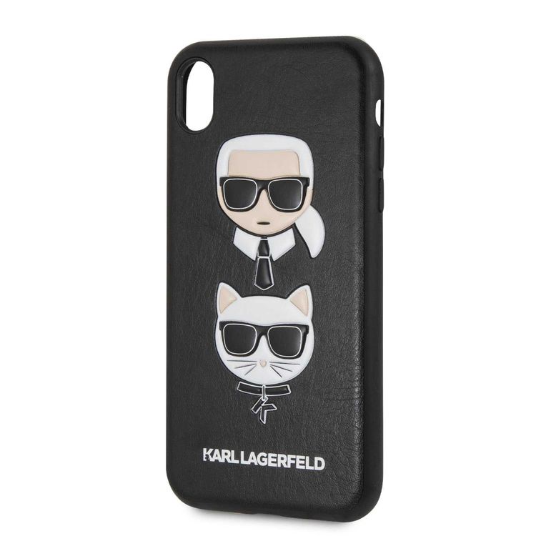 Karl Lagerfeld Embossed PU Hard Case Karl and Choupette for iPhone Xr - Black