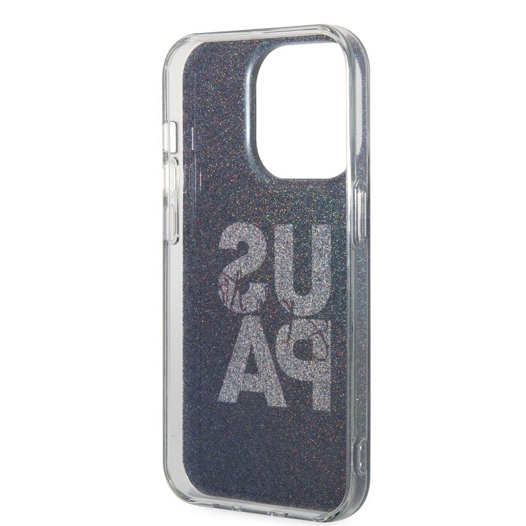 U.S.Polo Assn. IML Glitter Script Card Case for iPhone 15 Pro - Black - أسود