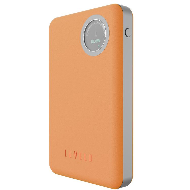 Levelo Marabella MagSafe Leather 10000mAh Power Bank with OLED Battery Status Display, N52 Magnets, 15W Wireless Charging, 20W Power Delivery, Overcurrent Protection - Orange