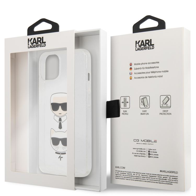 CG MOBILE Karl Lagerfeld TPU Full Glitter Case with Embossed Karl & Choupette Head Compatible for iPhone 13 (6.1") Scratch Resistant, Easy Access to All Ports, Drop