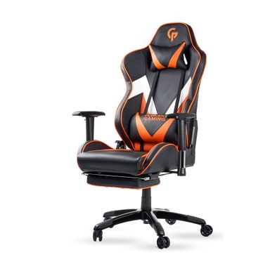 Porodo PU Leather Gaming Chair w/ Footrest & Adjustable Armrest & Backrest w/ Soft Padding, Extra Comfort Molded Seats, Class 3 Gas Lift Suitable for Office & Home - Black/Orange