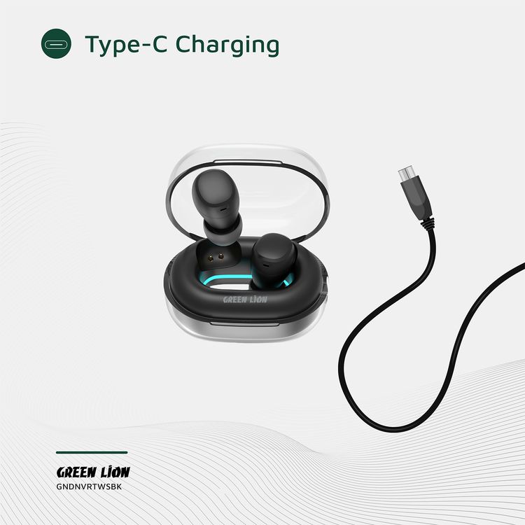 Green Lion Denver True Wireless Earbuds with IPX4 Waterproof, Voice Assistant, In-ear Comfort, Dual-Mic, Touch Control, 3 Hours Playtime - Black
