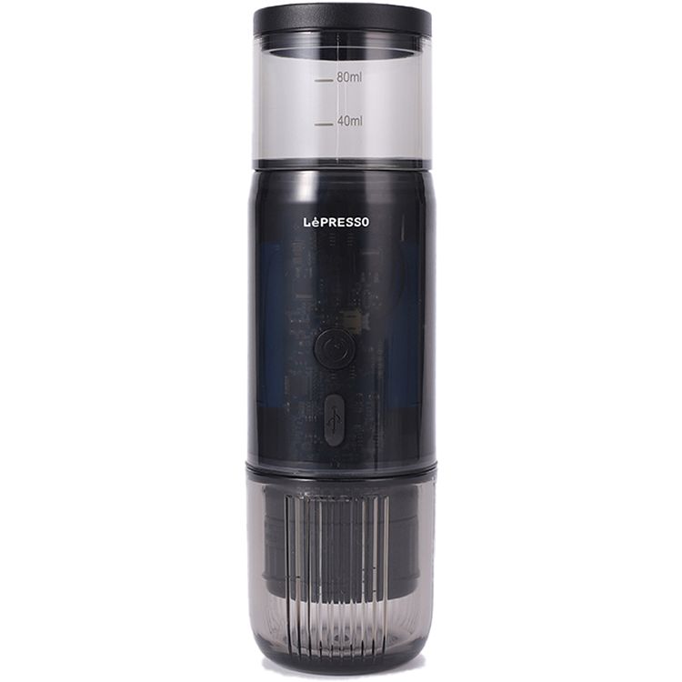 LePresso Portable Mini Espresso Machine, 80mL Water Tank Capacity, Type-C Charging Port, Food Grade Stainless Steel Material - Black